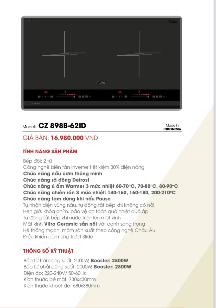 Bếp từ Canzy CZ 898B-62ID