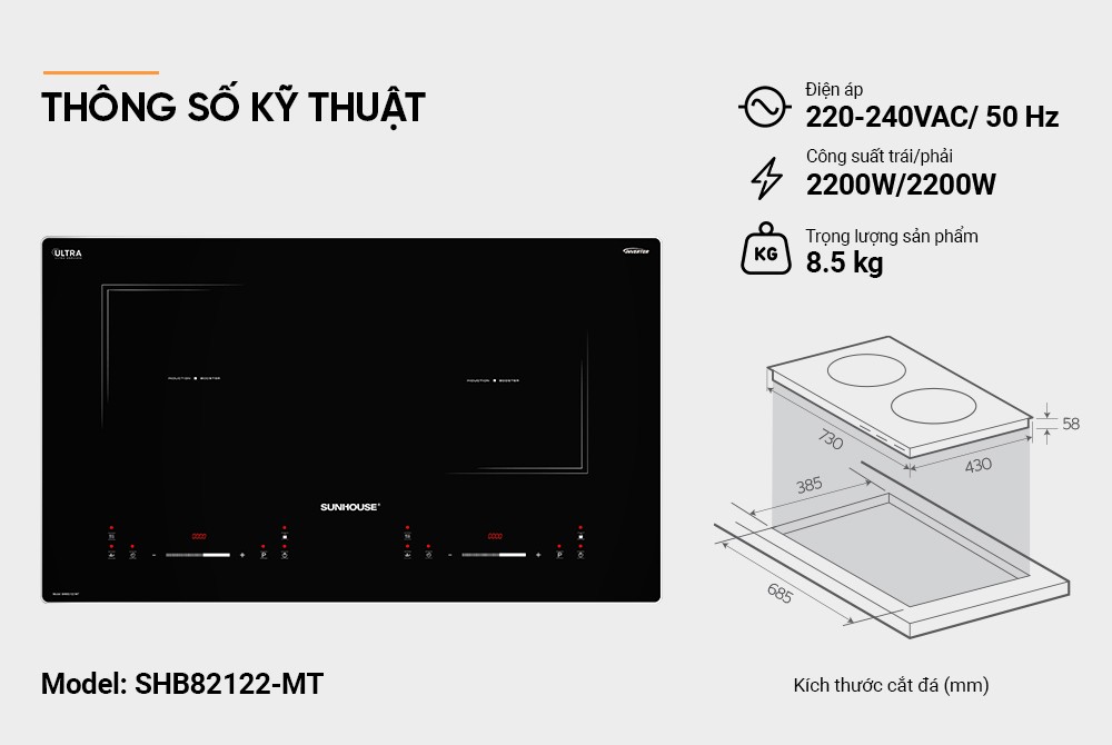 BẾP ĐÔI ĐIỆN TỪ SUNHOUSE SHB82122-MT