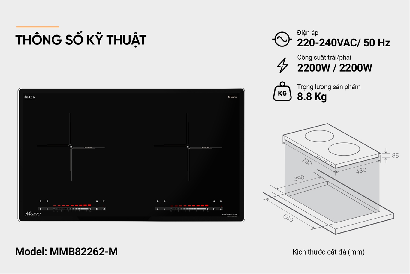BẾP ĐÔI ĐIỆN TỪ SUNHOUSE MAMA MMB82262-M