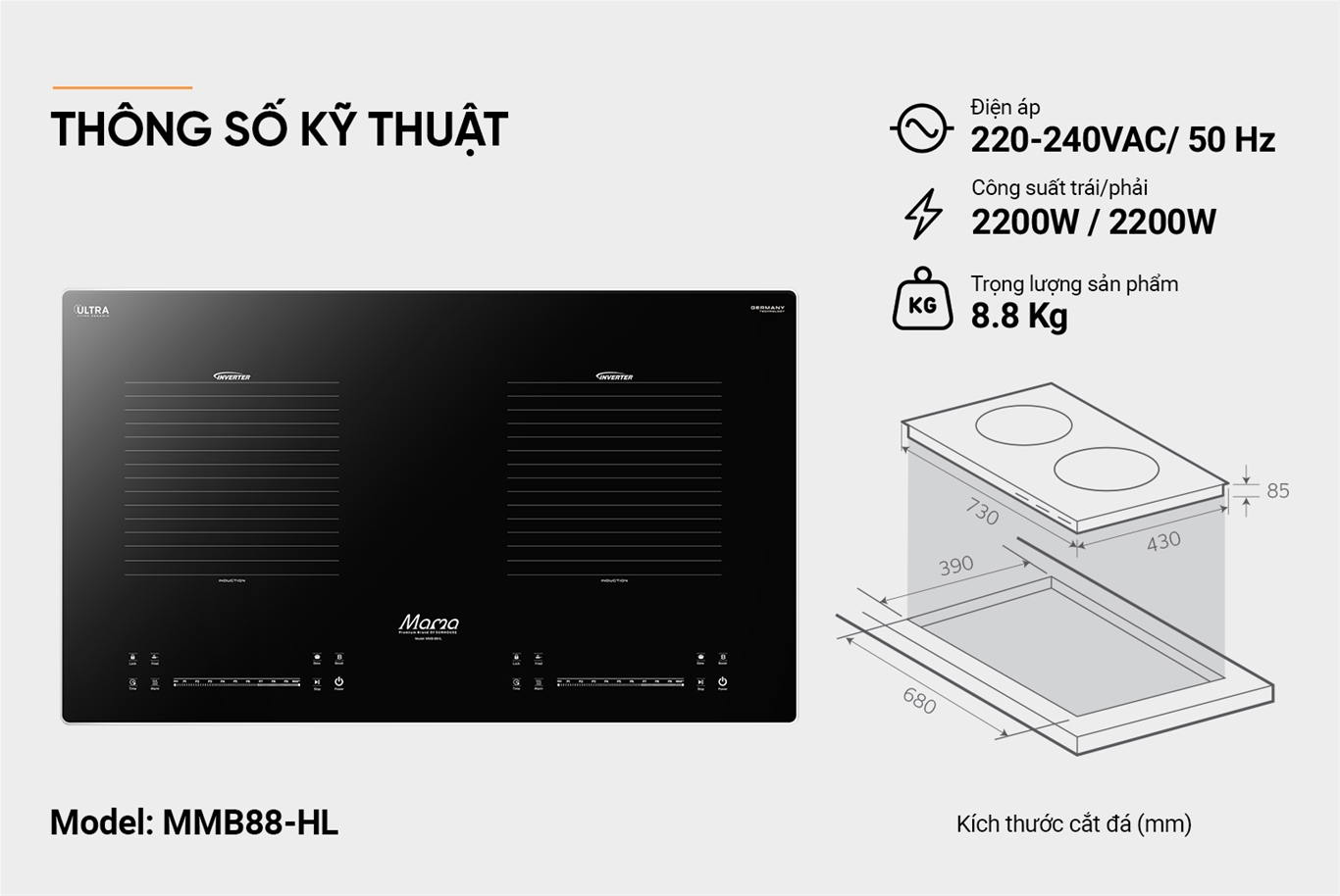 BẾP ĐÔI ĐIỆN TỪ SUNHOUSE MAMA MMB-88HL