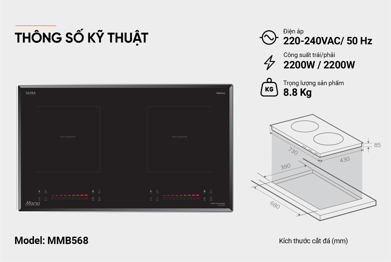 BẾP ĐÔI ĐIỆN TỪ SUNHOUSE MAMA MMB568