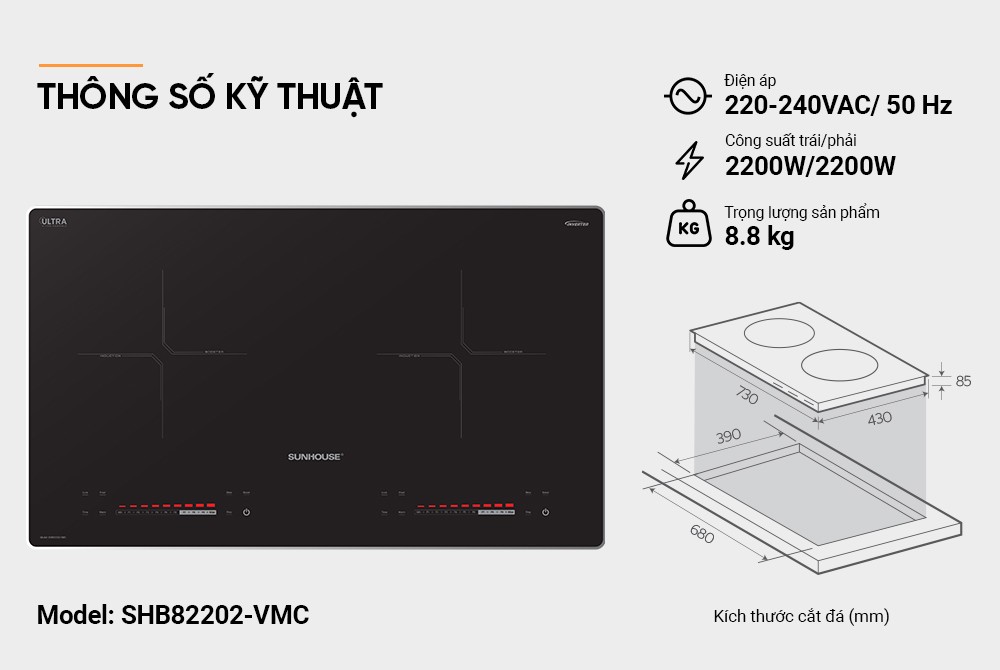 Bếp từ đôi Sunhouse SHB82202-VMC