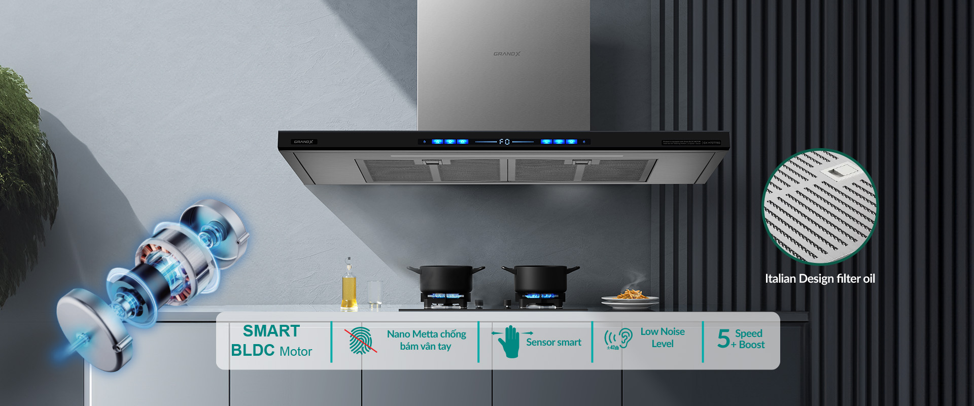 Máy hút mùi Grandx GX H90T78B / GX H90T78SB