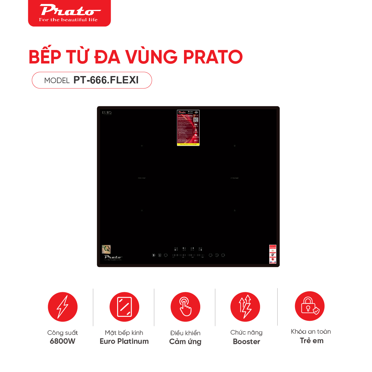 Bếp từ 4 vùng nấu Prato PT-666.FLEXI
