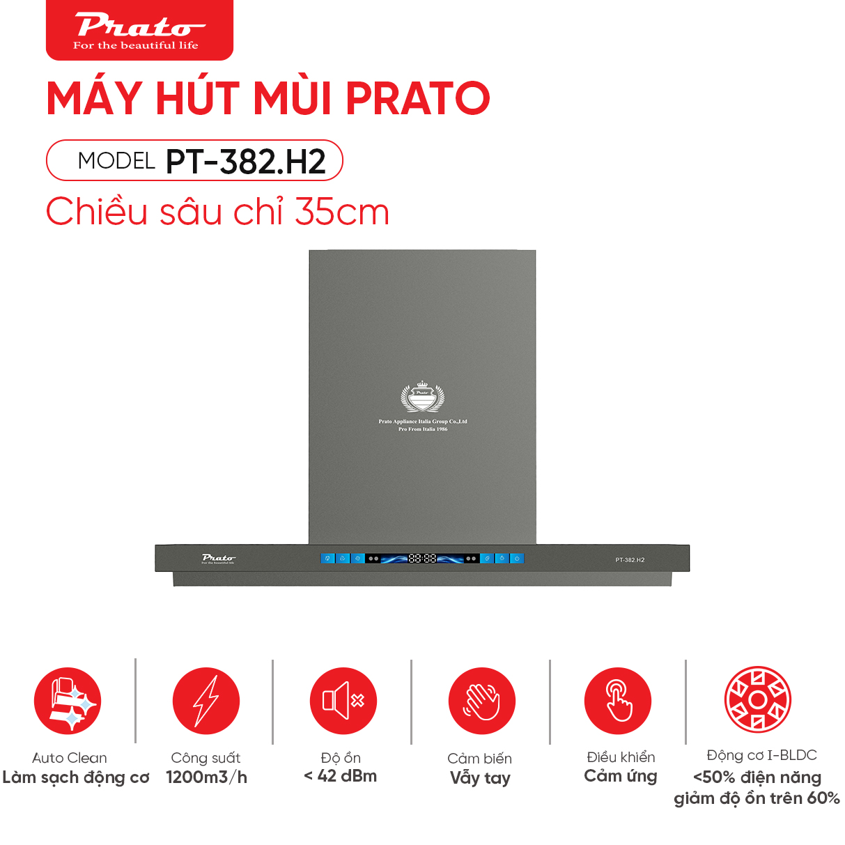 Máy hút mùi Prato Model PT-382.H2