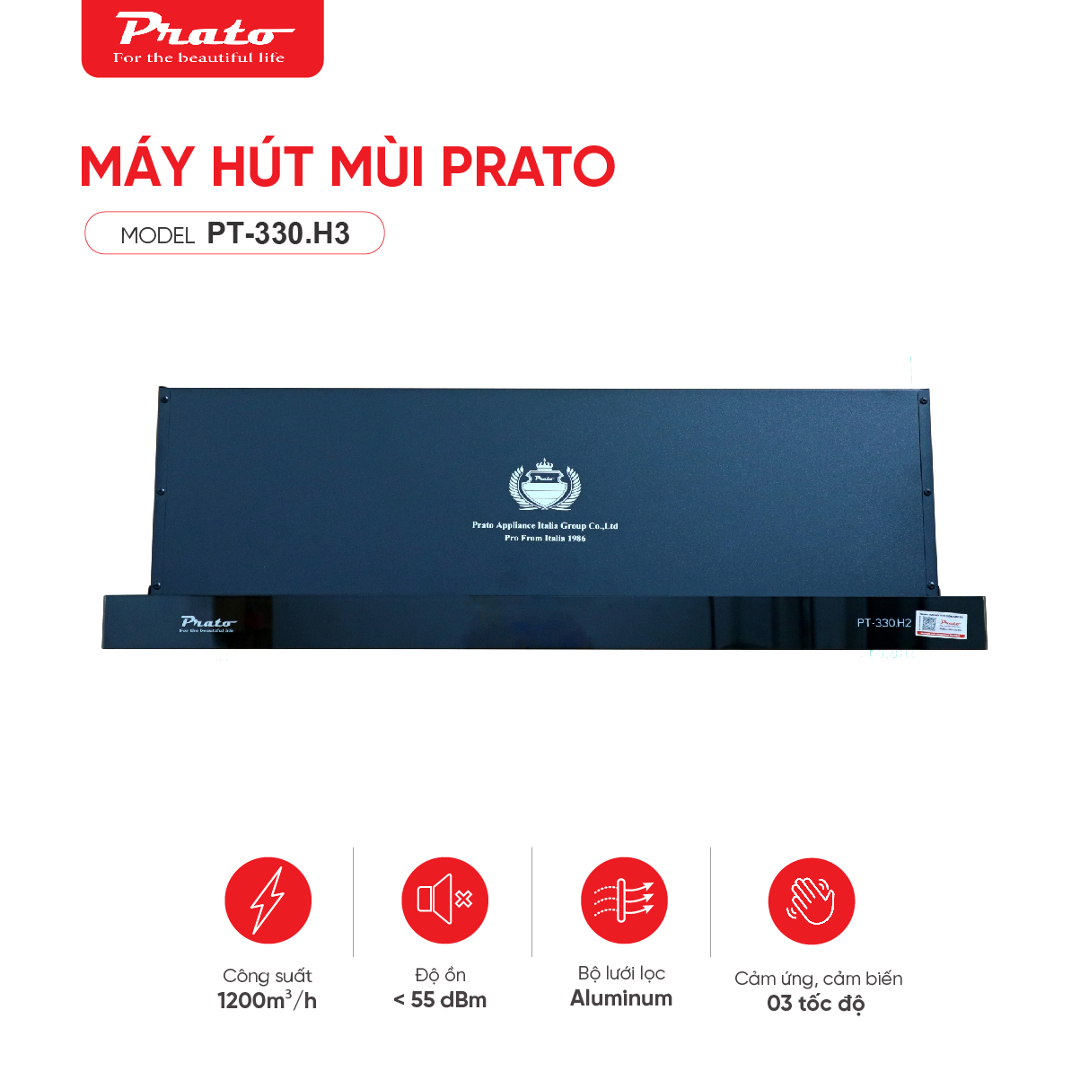 Máy hút mùi Prato Model PT-330.H3