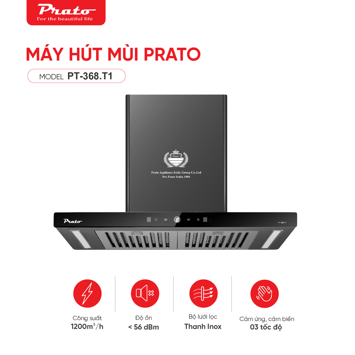 Máy hút mùi Prato chữ T Model PT-368.T1