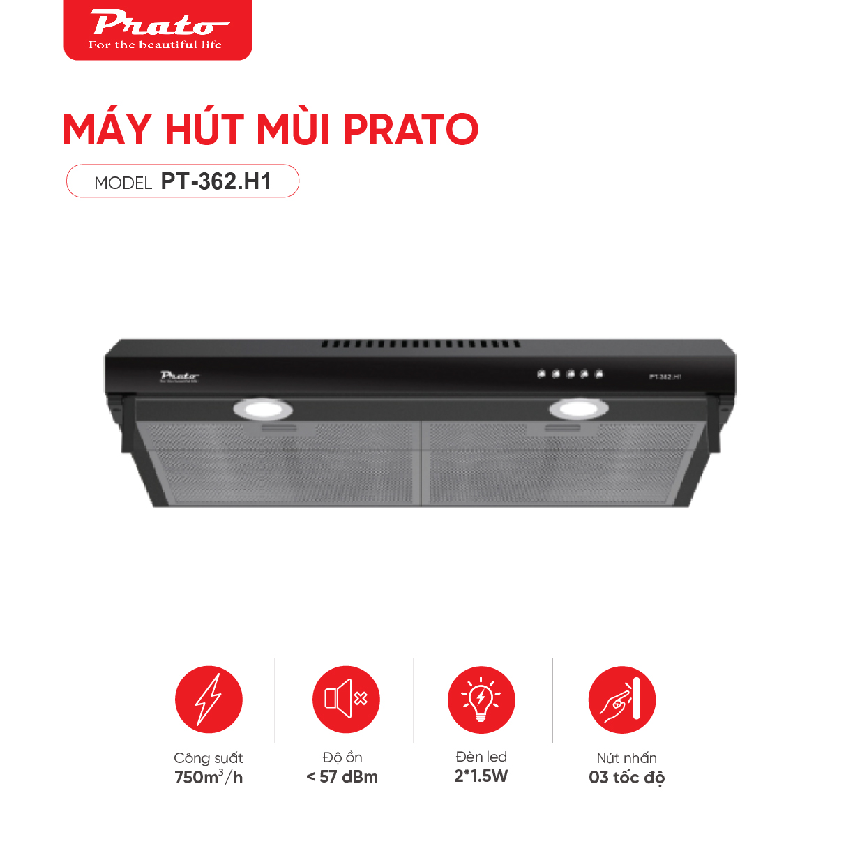 Máy hút mùi Prato cổ điển Model PT-362.H1