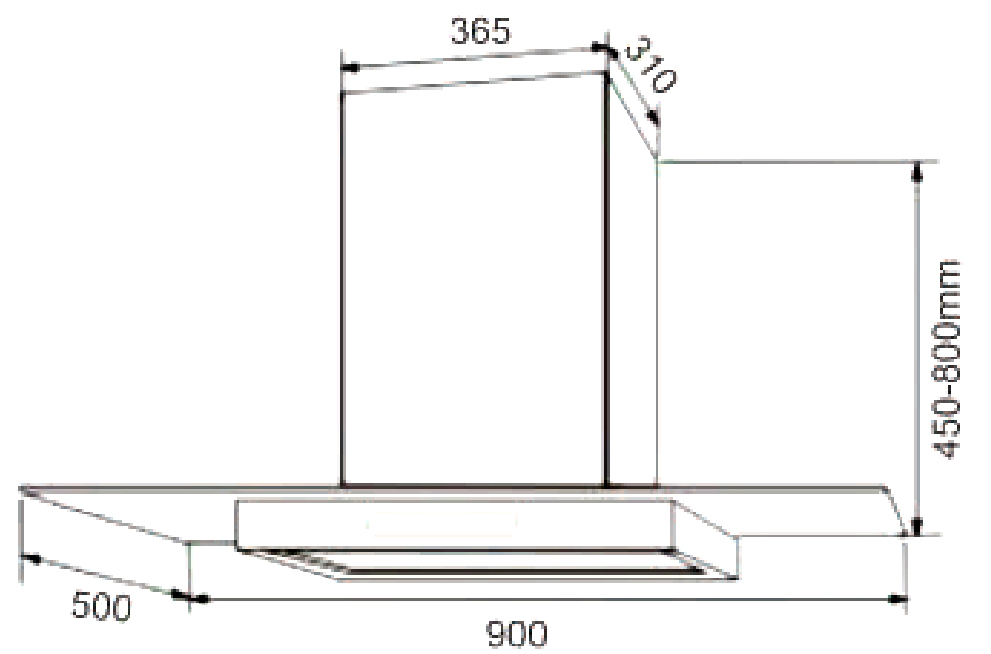 Hút mùi áp tường kính thẳng kích thước 900MM Cariny CAW-9009GS